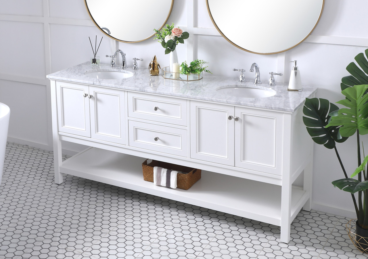 Elegant Decor VF27072WH 72 in. double sink bathroom vanity set in White Elegant Decor VF27072WH 72 in. double sink bathroom vanity set in White