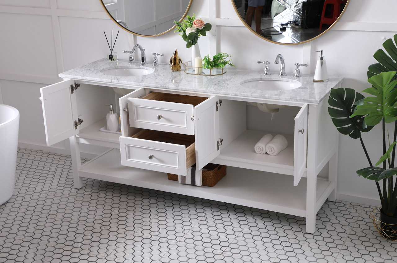 Elegant Decor VF27072WH 72 in. double sink bathroom vanity set in White