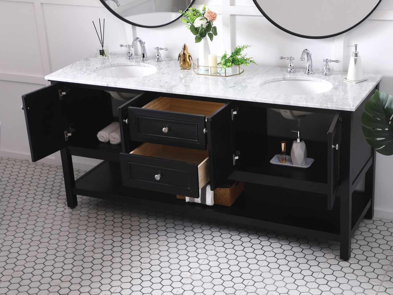 Elegant Decor VF27072BK 72 in. double sink bathroom vanity set in Black