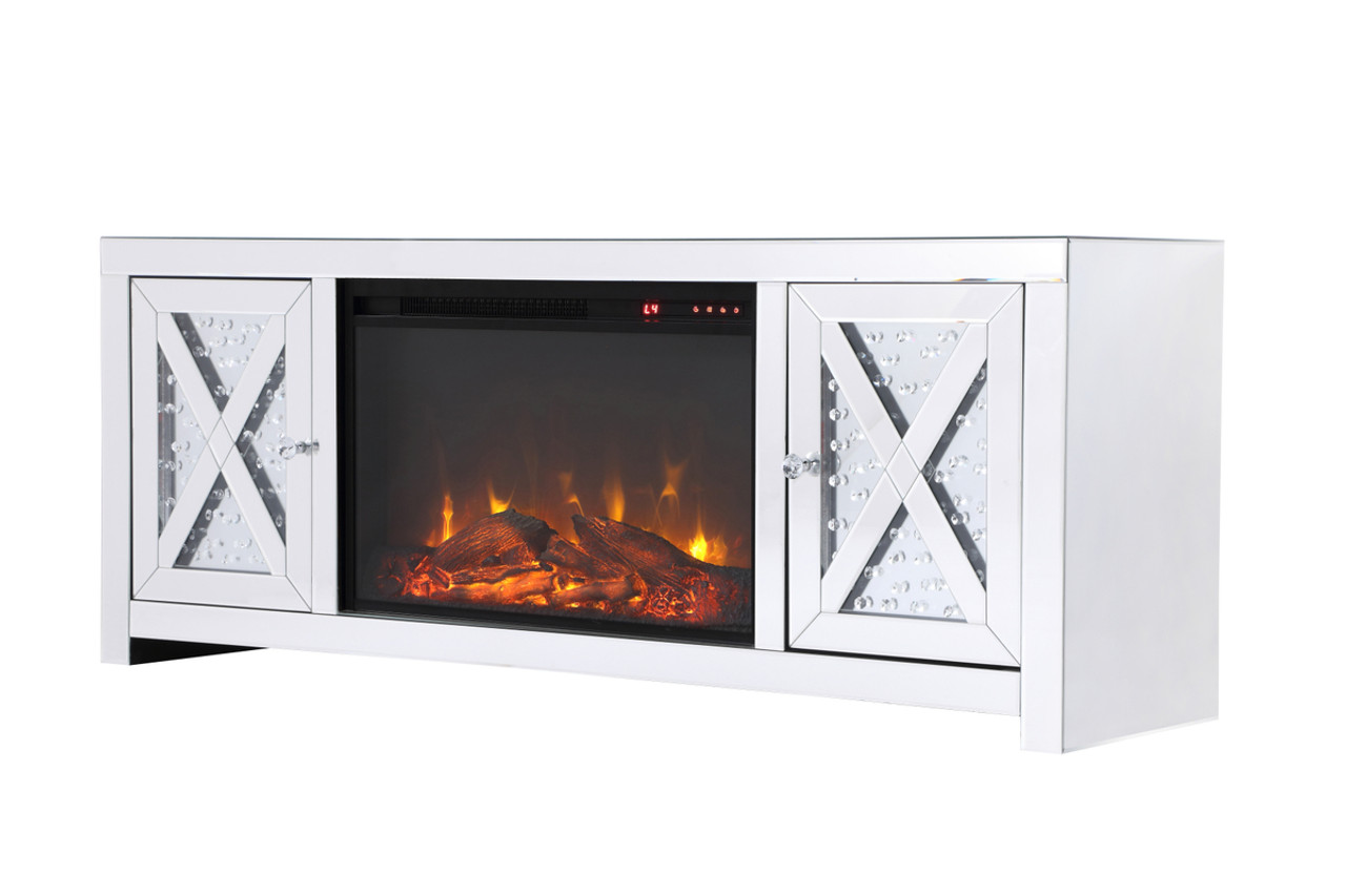Elegant Decor MF9904-F1 59 in. crystal mirrored TV stand with wood log insert fireplace Elegant Decor MF9904-F1 59 in. crystal mirrored TV stand with wood log insert fireplace