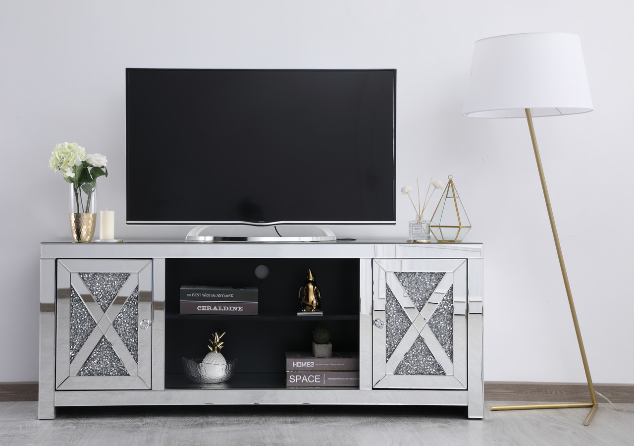 Elegant Decor MF9903 59 in. crystal mirrored TV stand