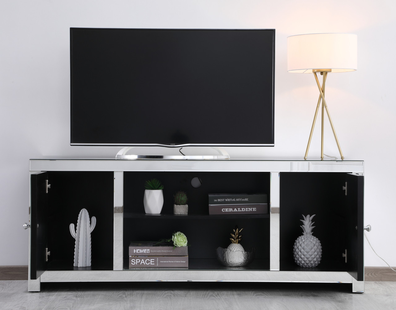 Elegant Decor MF9904 59 in. crystal mirrored TV stand