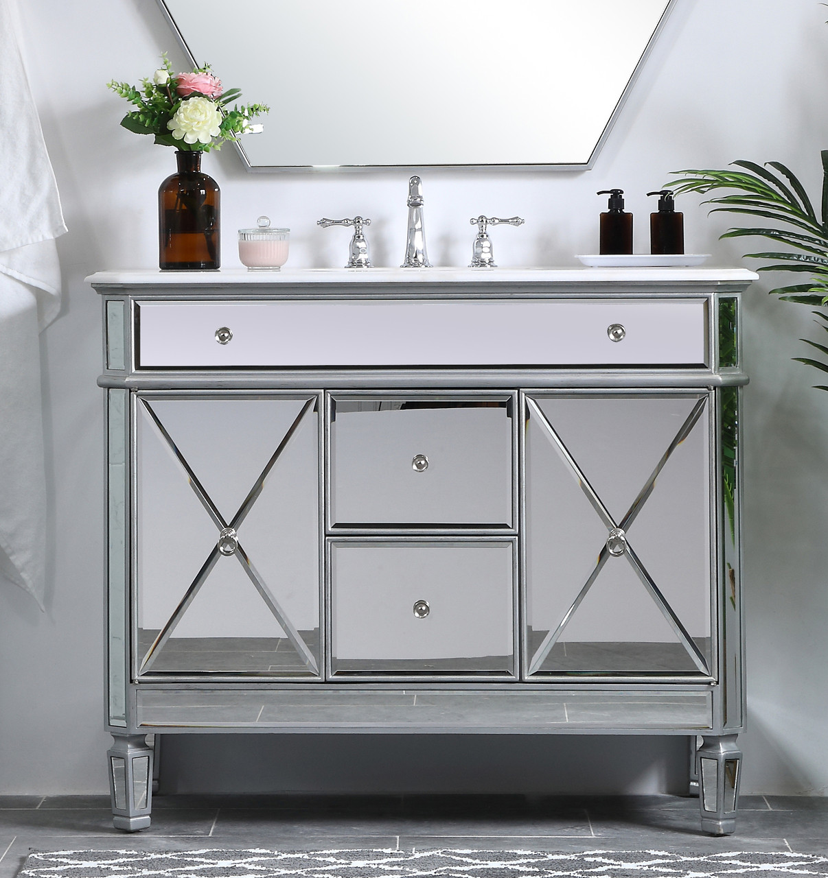 Elegant Decor VF11042SL 42 in. Single Bathroom Vanity set in  antique silver Elegant Decor VF11042SL 42 in. Single Bathroom Vanity set in  antique silver