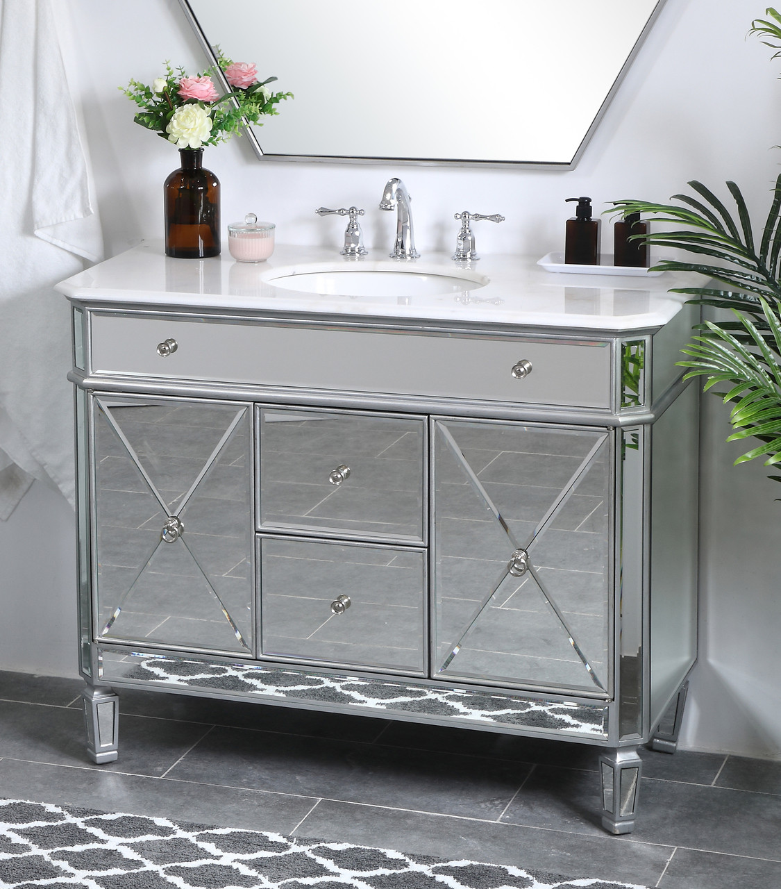 Elegant Decor VF11042SL 42 in. Single Bathroom Vanity set in  antique silver Elegant Decor VF11042SL 42 in. Single Bathroom Vanity set in  antique silver