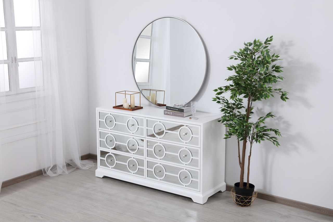 Elegant Decor MF81036WH 60 in. mirrored six drawer cabinet in white