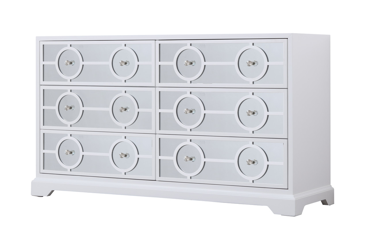 Elegant Decor MF81036WH 60 in. mirrored six drawer cabinet in white