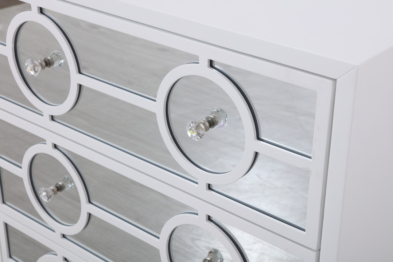 Elegant Decor MF81036WH 60 in. mirrored six drawer cabinet in white