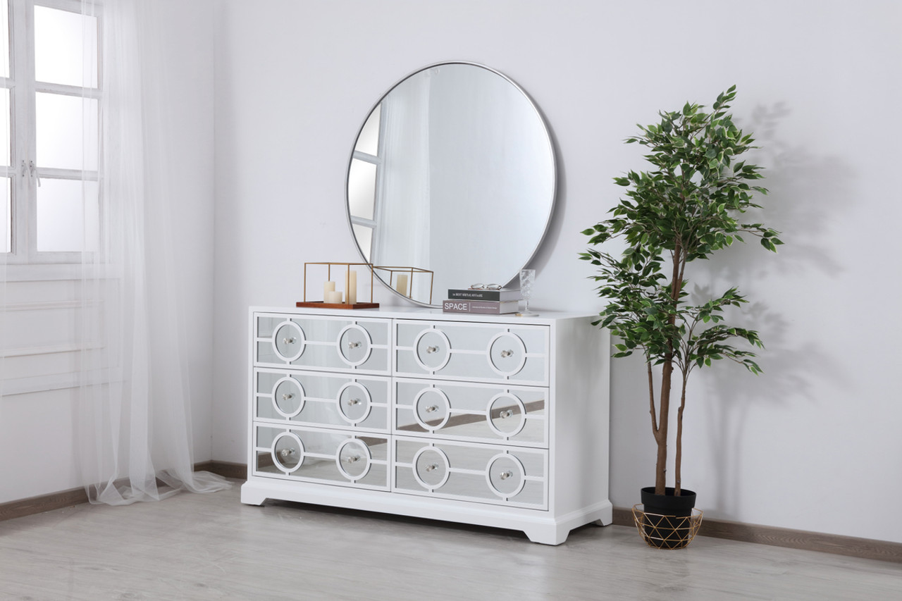 Elegant Decor MF81036WH 60 in. mirrored six drawer cabinet in white
