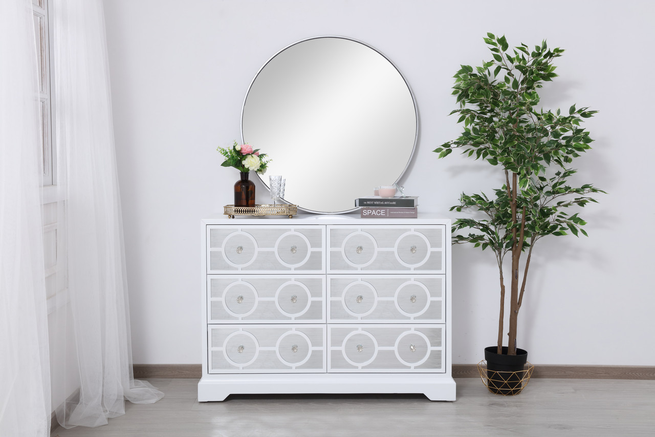 Elegant Decor MF81017WH 48 in. mirrored six drawer cabinet in white