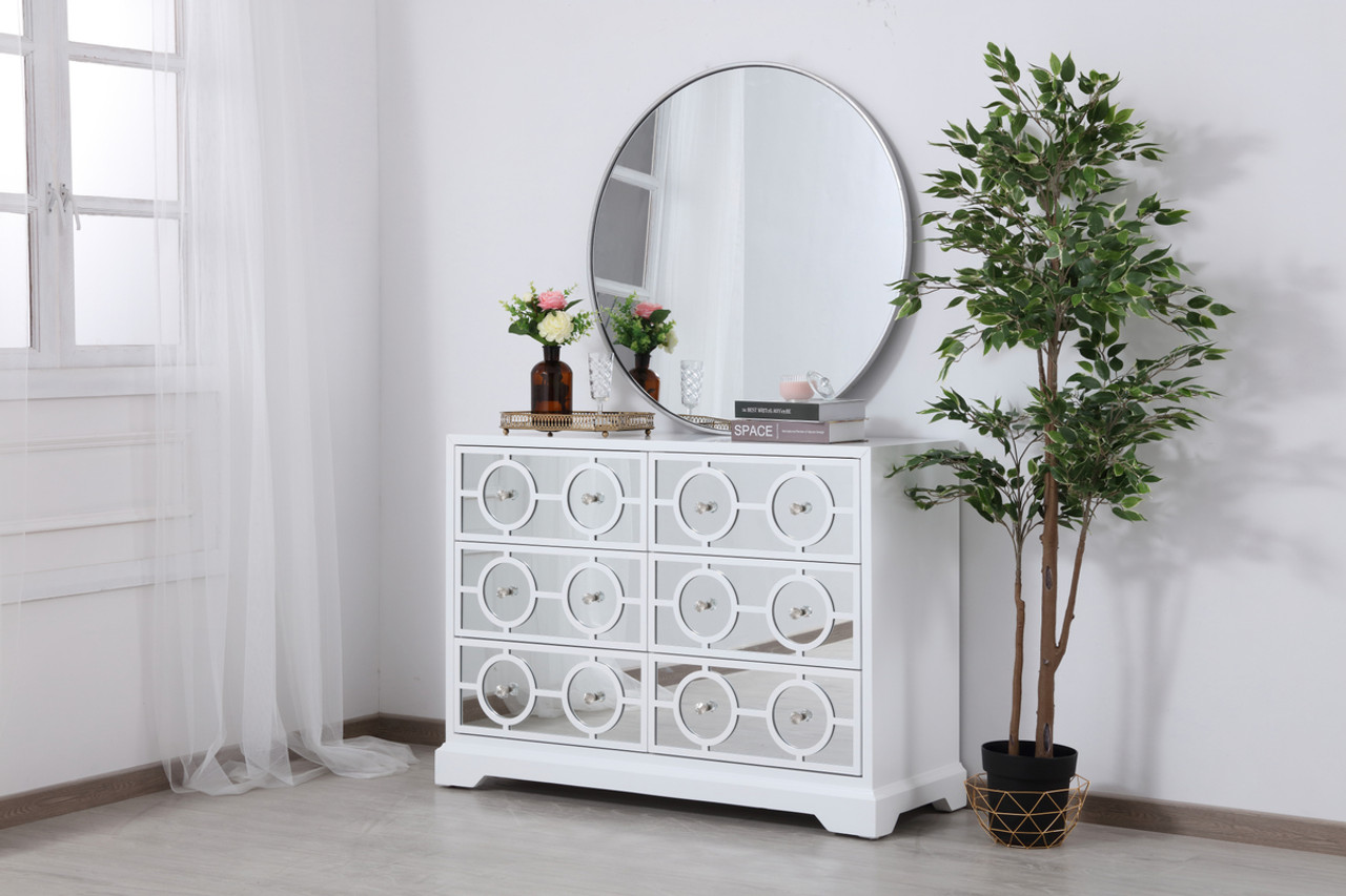 Elegant Decor MF81017WH 48 in. mirrored six drawer cabinet in white