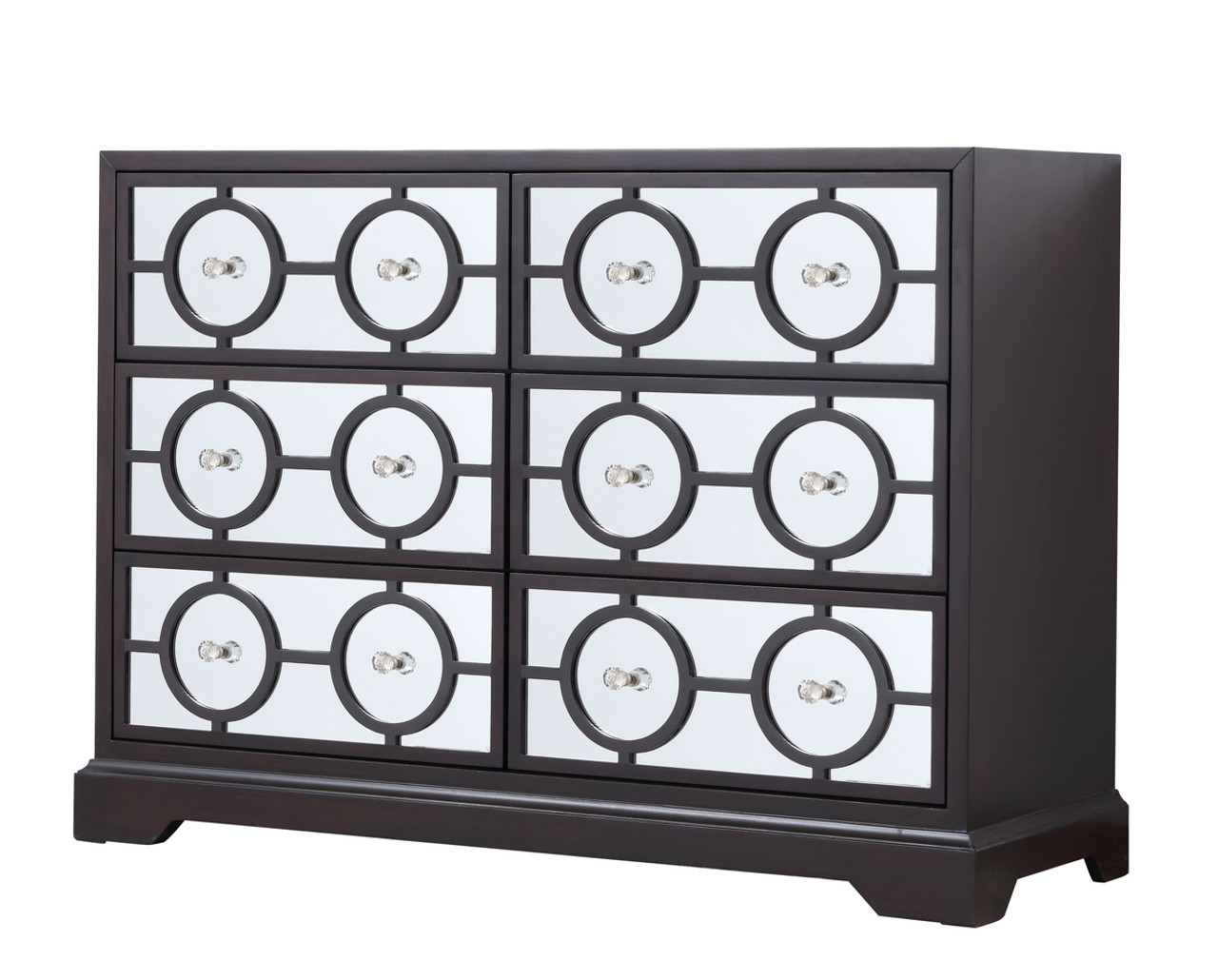 Elegant Decor MF81017DT 48 in. mirrored six drawer cabinet in dark walnut