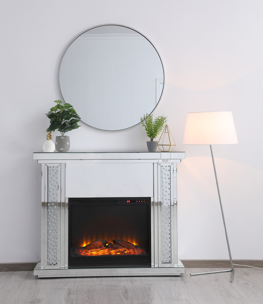 Elegant Decor Mirrored Mantle with Fireplace - Thumbnail 5