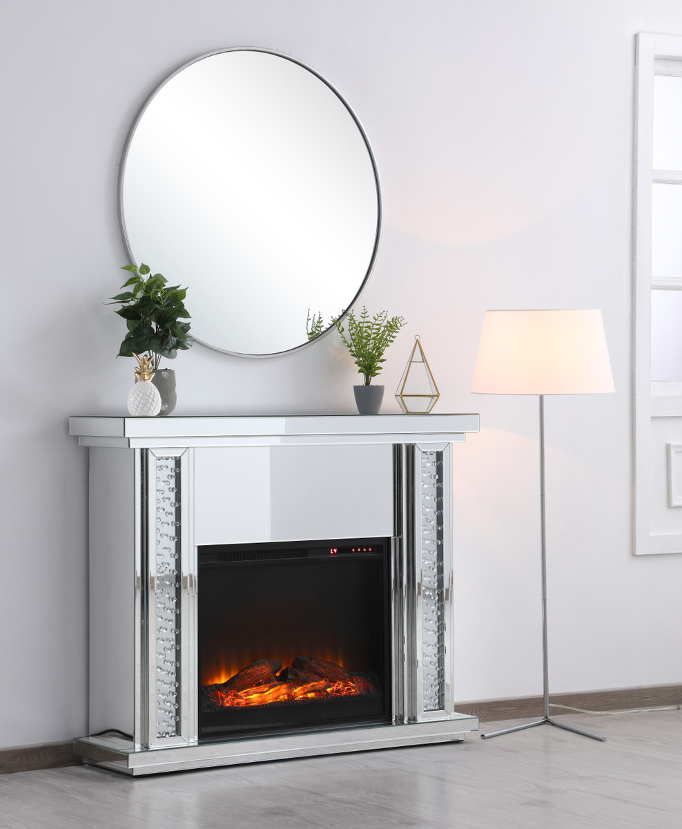 Elegant Decor Mirrored Mantle with Fireplace - Thumbnail 2