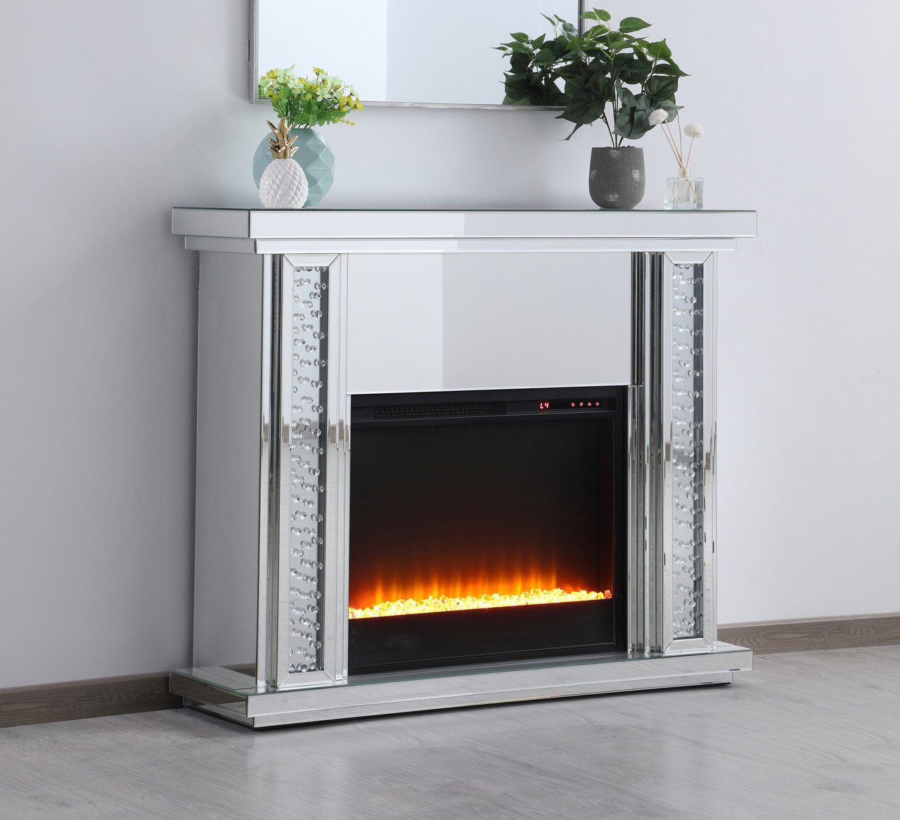 Elegant Decor MF9901-F2 47.5 in. Crystal mirrored mantle with crystal insert fireplace Elegant Decor MF9901-F2 47.5 in. Crystal mirrored mantle with crystal insert fireplace