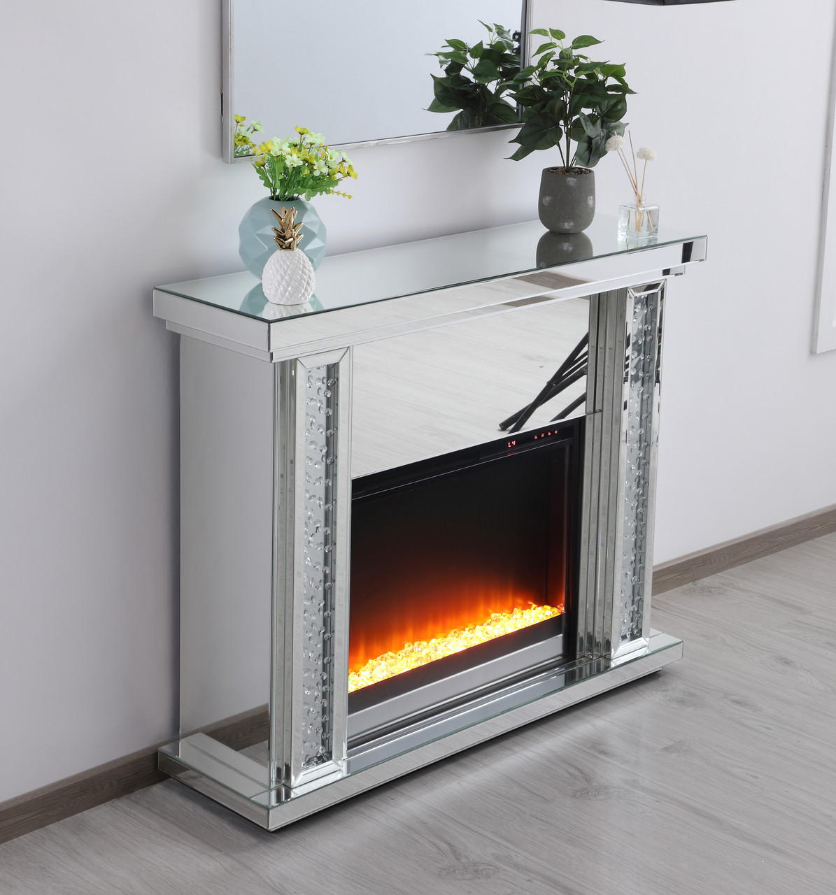 Elegant Decor MF9901-F2 47.5 in. Crystal mirrored mantle with crystal insert fireplace Elegant Decor MF9901-F2 47.5 in. Crystal mirrored mantle with crystal insert fireplace