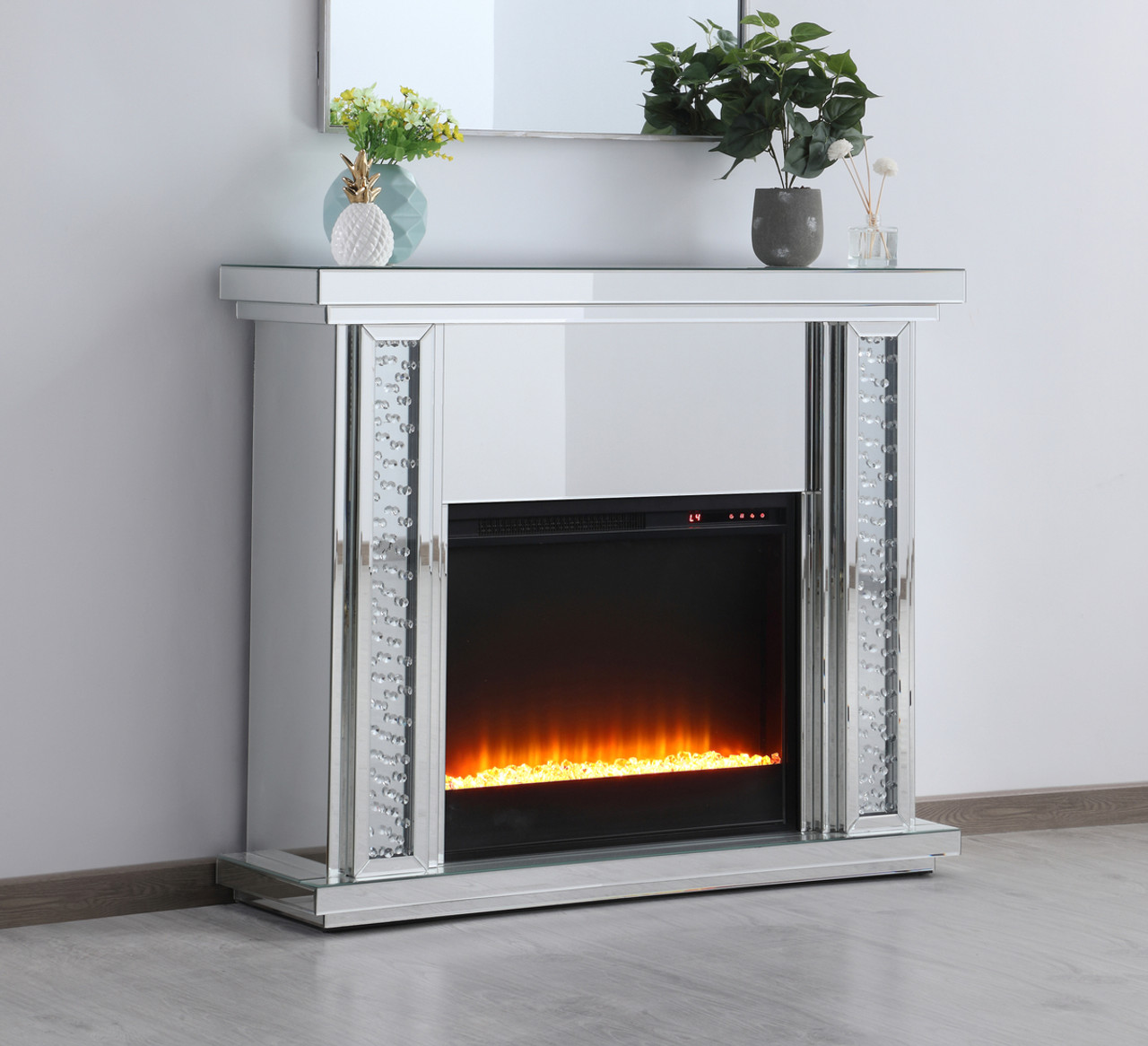 Elegant Decor MF9901-F2 47.5 in. Crystal mirrored mantle with crystal insert fireplace