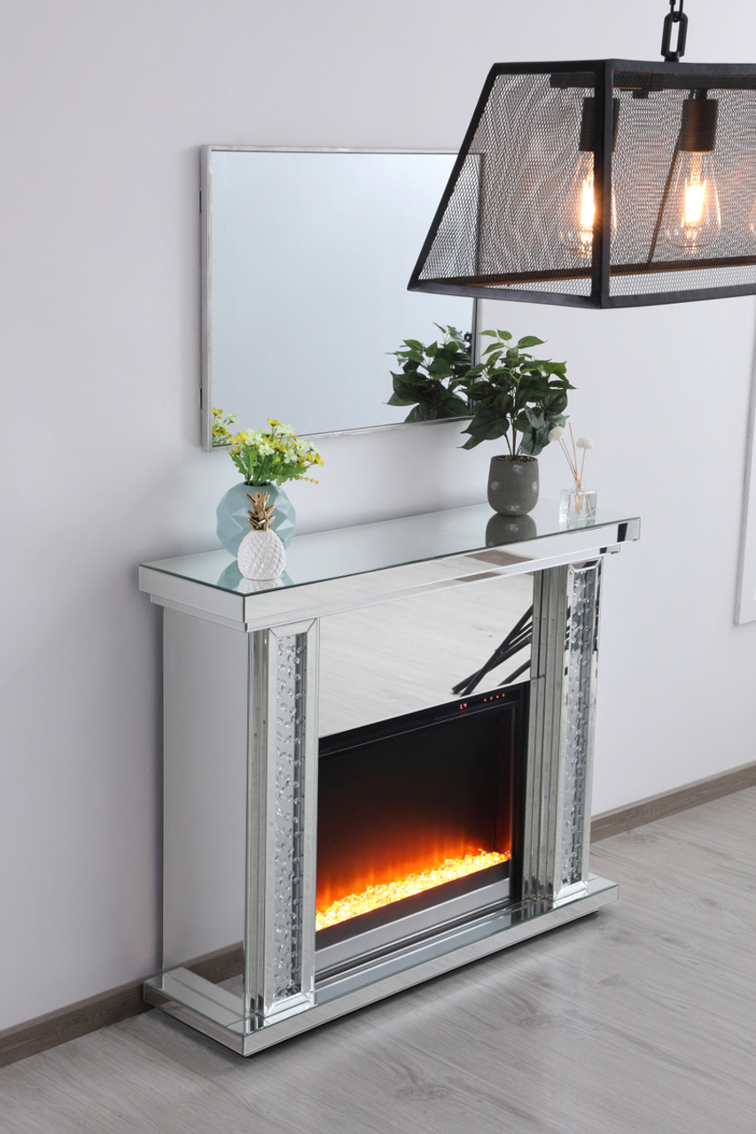 Elegant Decor MF9901-F2 47.5 in. Crystal mirrored mantle with crystal insert fireplace Elegant Decor MF9901-F2 47.5 in. Crystal mirrored mantle with crystal insert fireplace