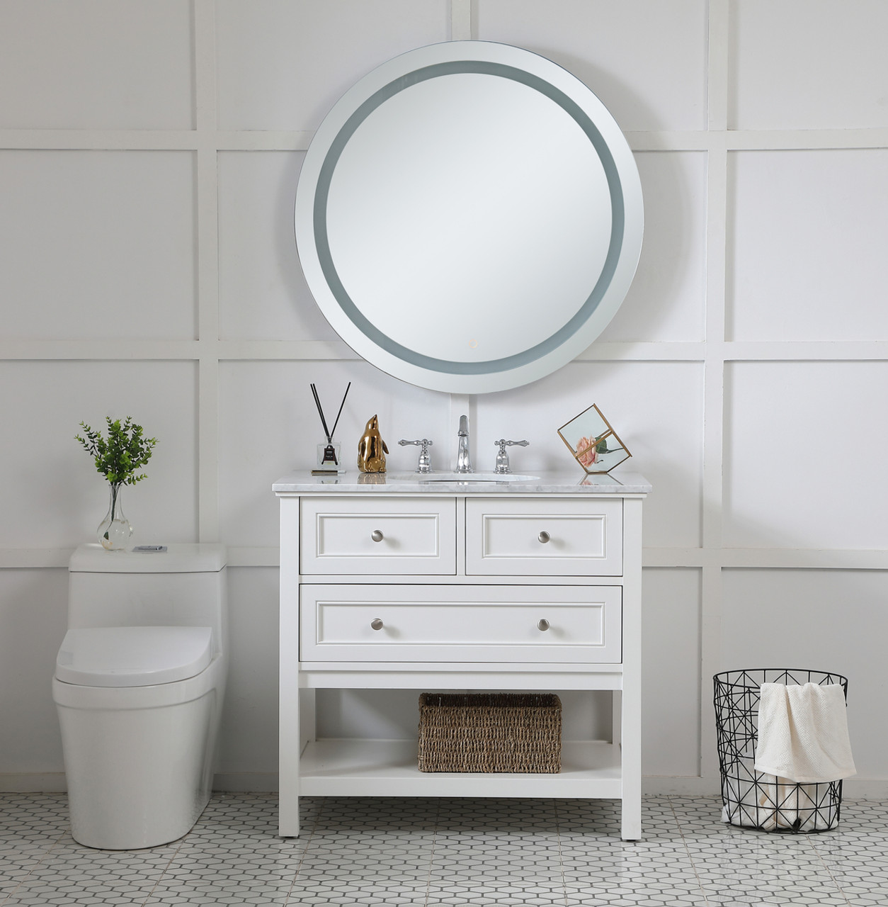 Elegant Decor MRE23636 Helios 36 inch Hardwired LED mirror with touch sensor and color changing temperature 3000K/4200K/6400K