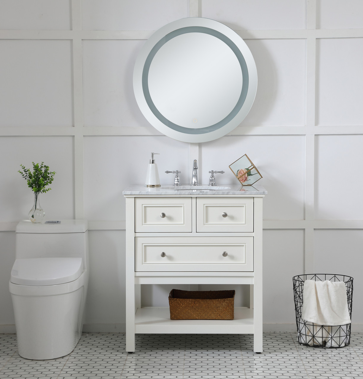 Elegant Decor MRE22828 Helios 28 inch Hardwired LED mirror with touch sensor and color changing temperature 3000K/4200K/6400K