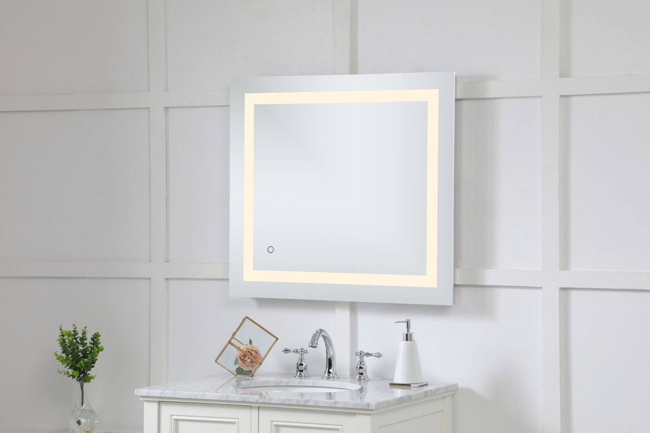 Elegant Decor MRE12730 Helios 27in x 30in Hardwired LED mirror with touch sensor and color changing temperature 3000K/4200K/6400K