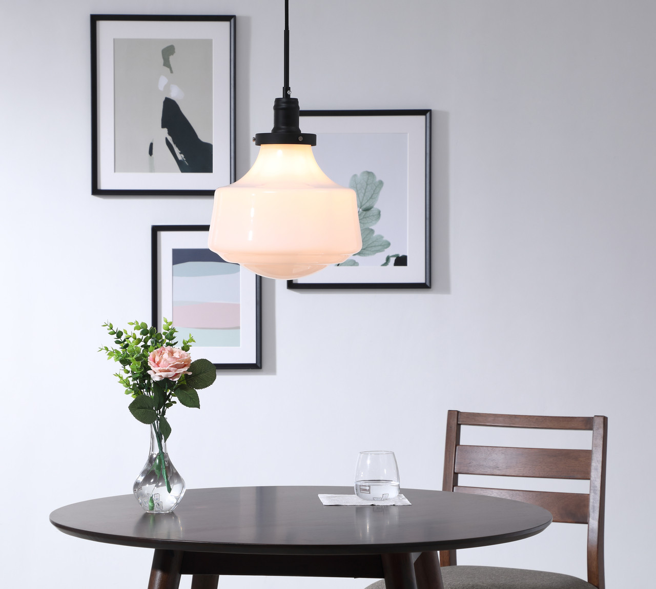 Living District LD6261BK Lyle 1 light Black and frosted white glass pendant