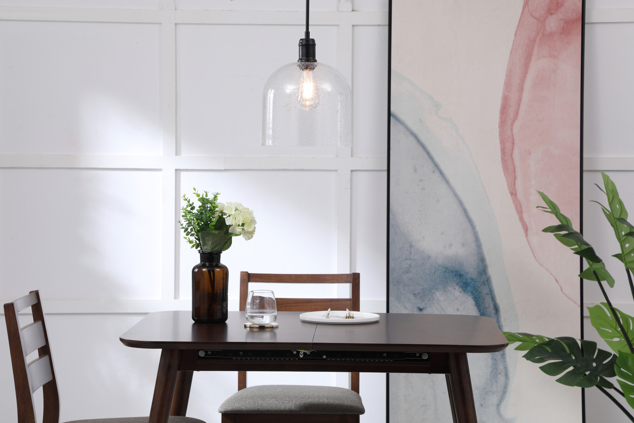 Living District LD6213BK Gabe 1 light Black and Clear seeded glass pendant
