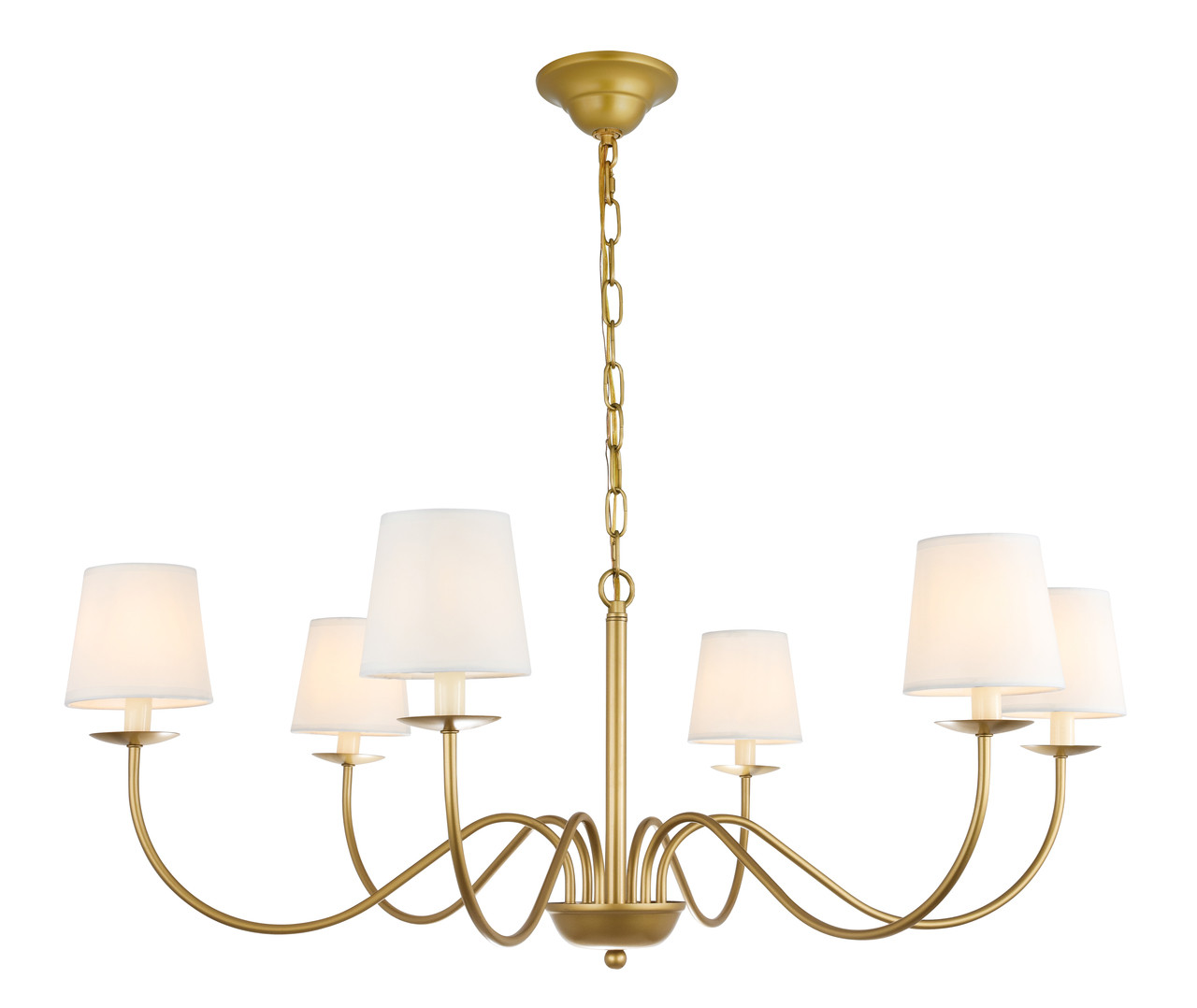 Living District LD6103D37BR Eclipse 6 light Brass and White shade chandelier