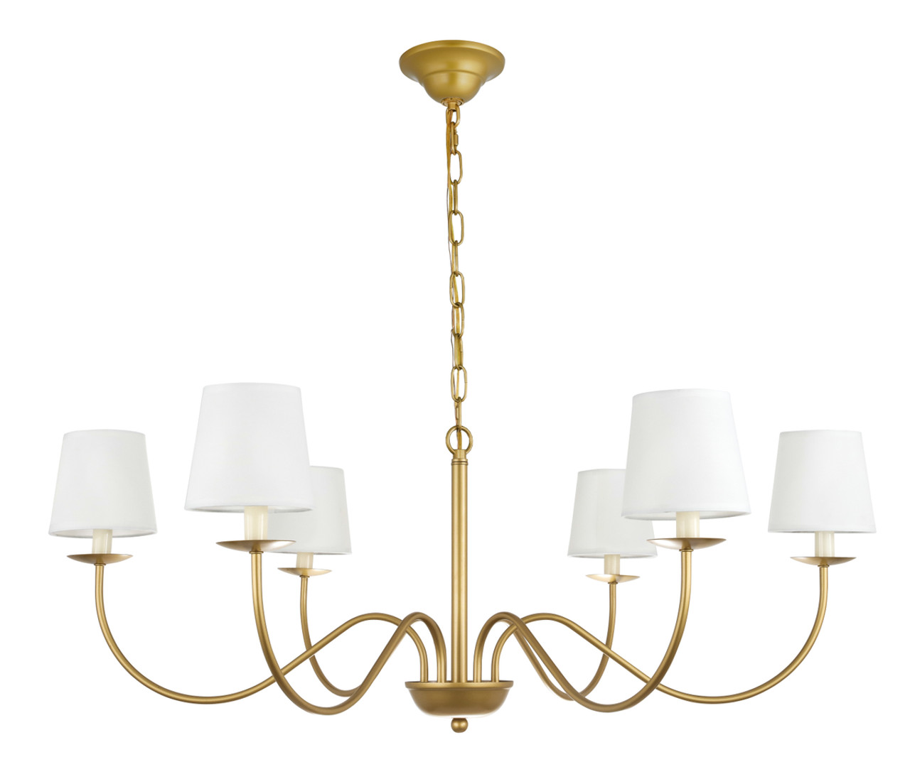 Living District LD6103D37BR Eclipse 6 light Brass and White shade chandelier