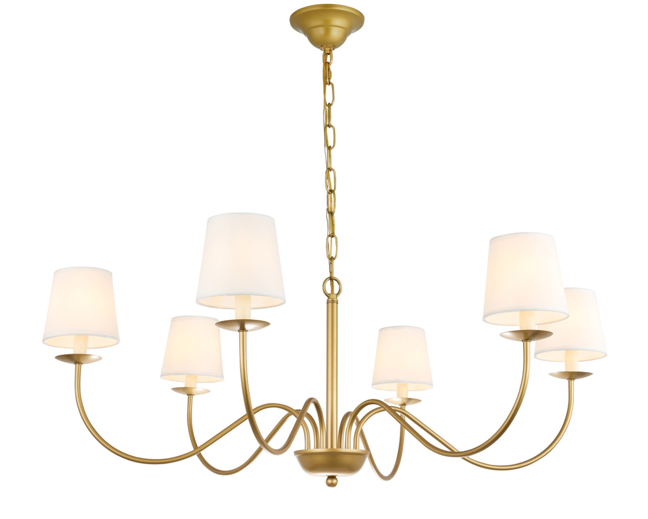 Living District LD6103D37BR Eclipse 6 light Brass and White shade chandelier