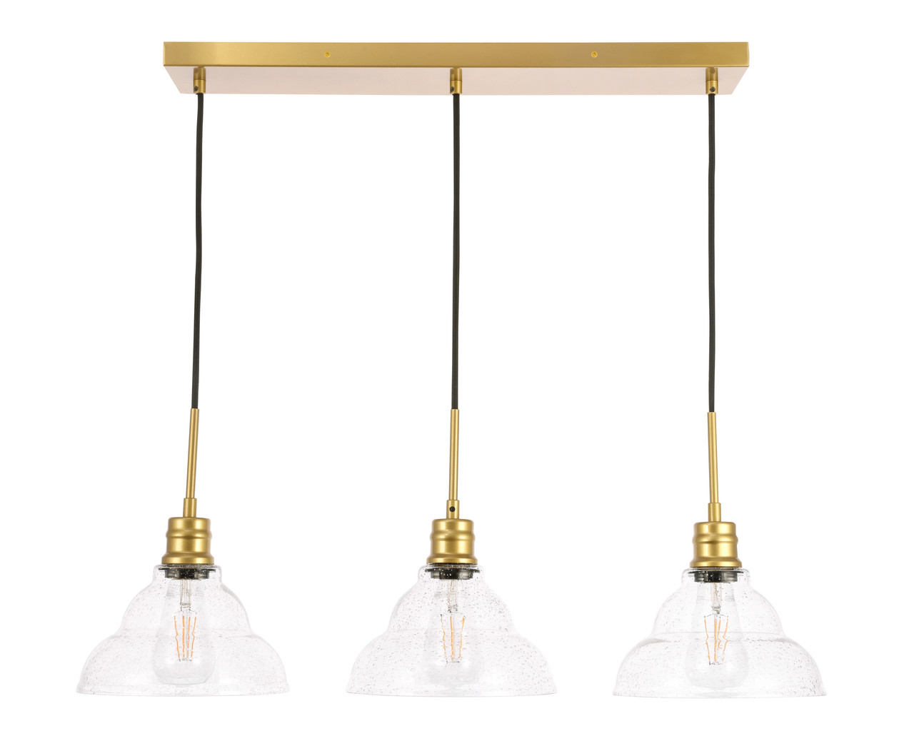 Living District LD6224BR Clive 3 light Brass and Clear seeded glass pendant