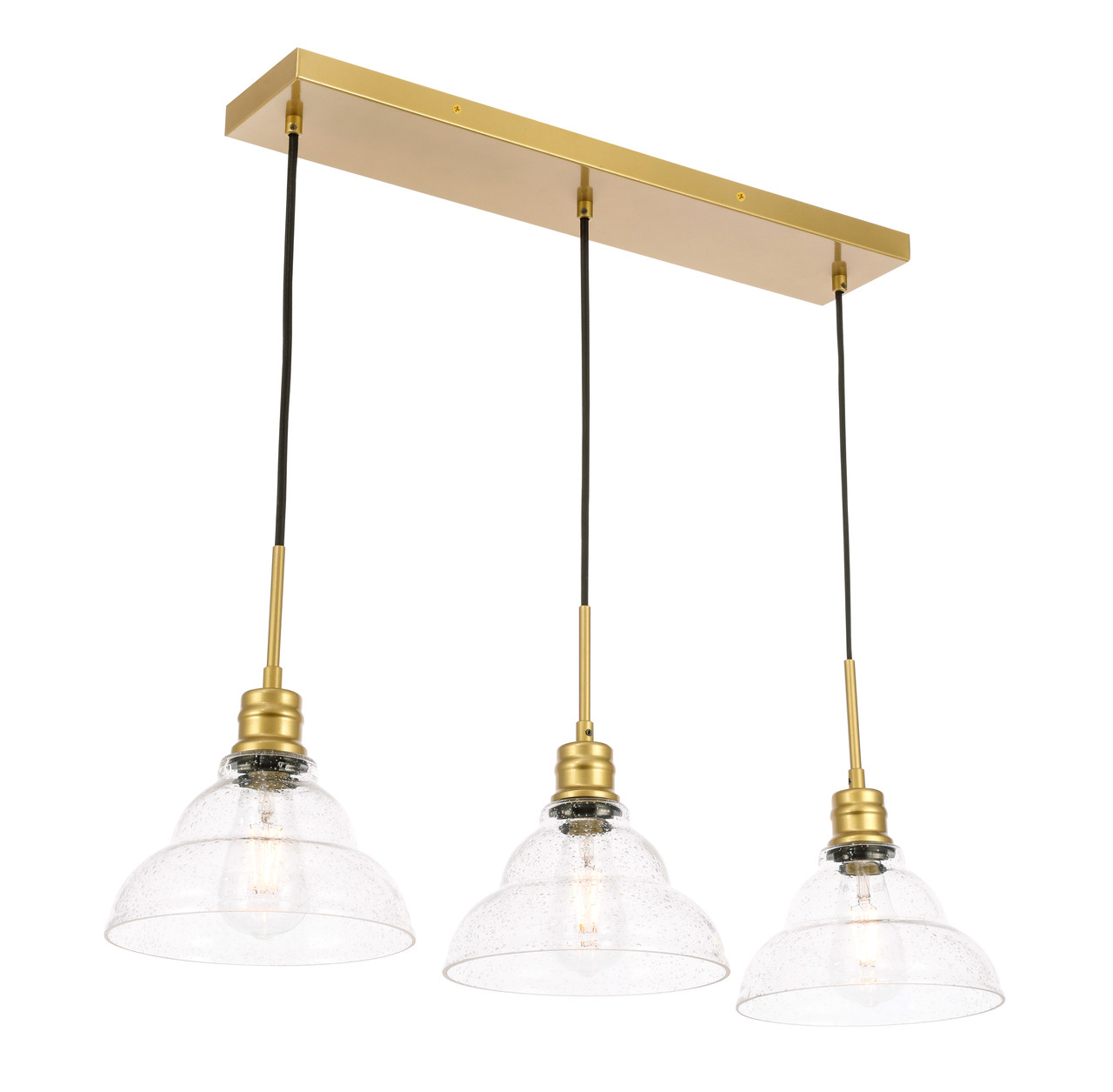 Living District LD6224BR Clive 3 light Brass and Clear seeded glass pendant