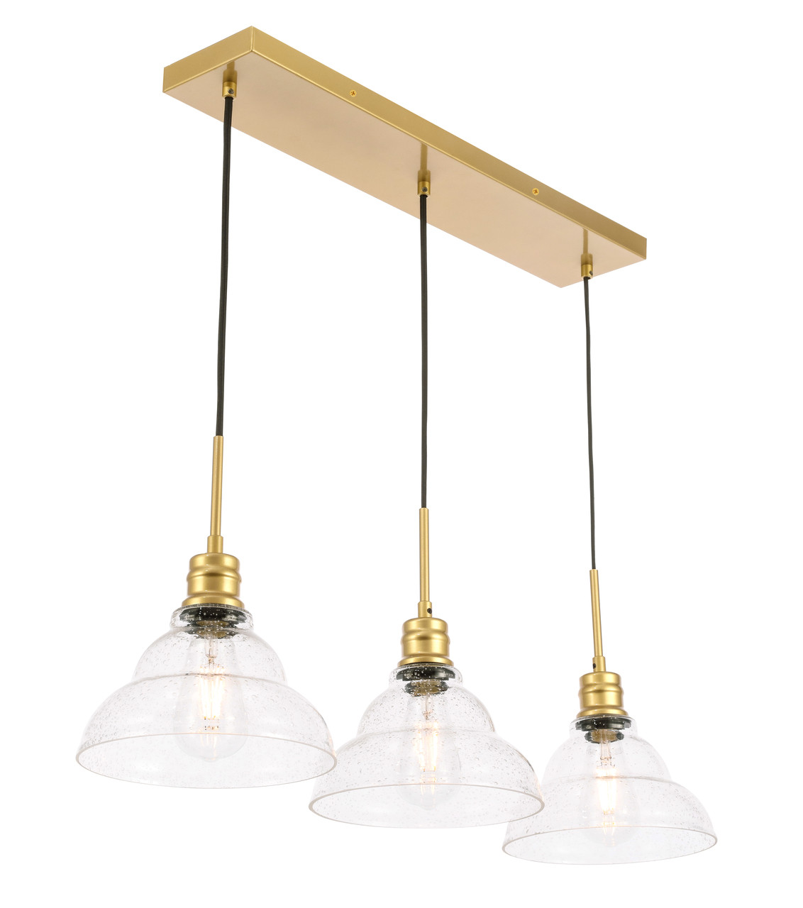 Living District LD6224BR Clive 3 light Brass and Clear seeded glass pendant