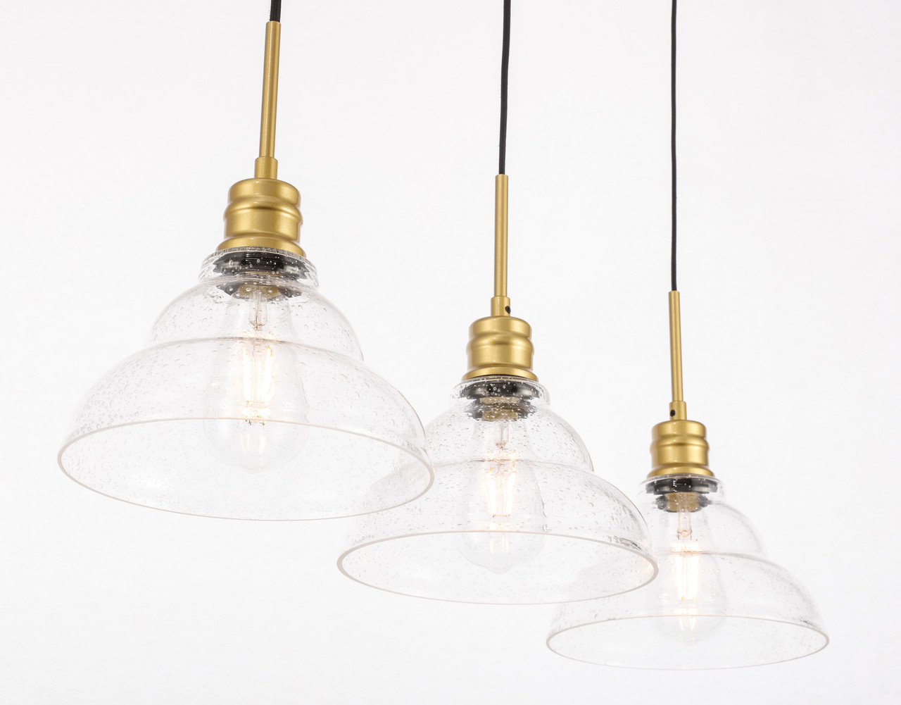 Living District LD6224BR Clive 3 light Brass and Clear seeded glass pendant