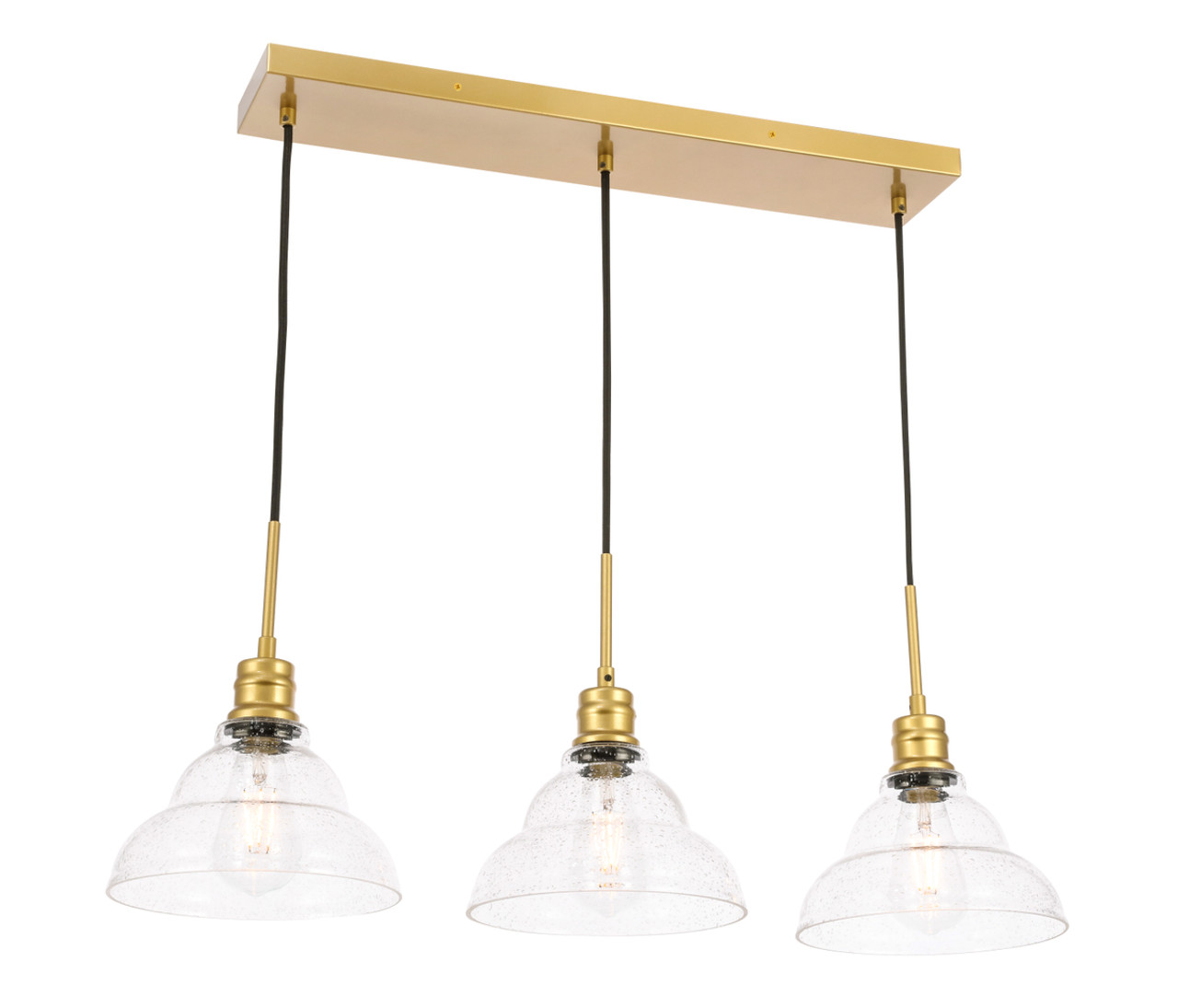 Living District LD6224BR Clive 3 light Brass and Clear seeded glass pendant