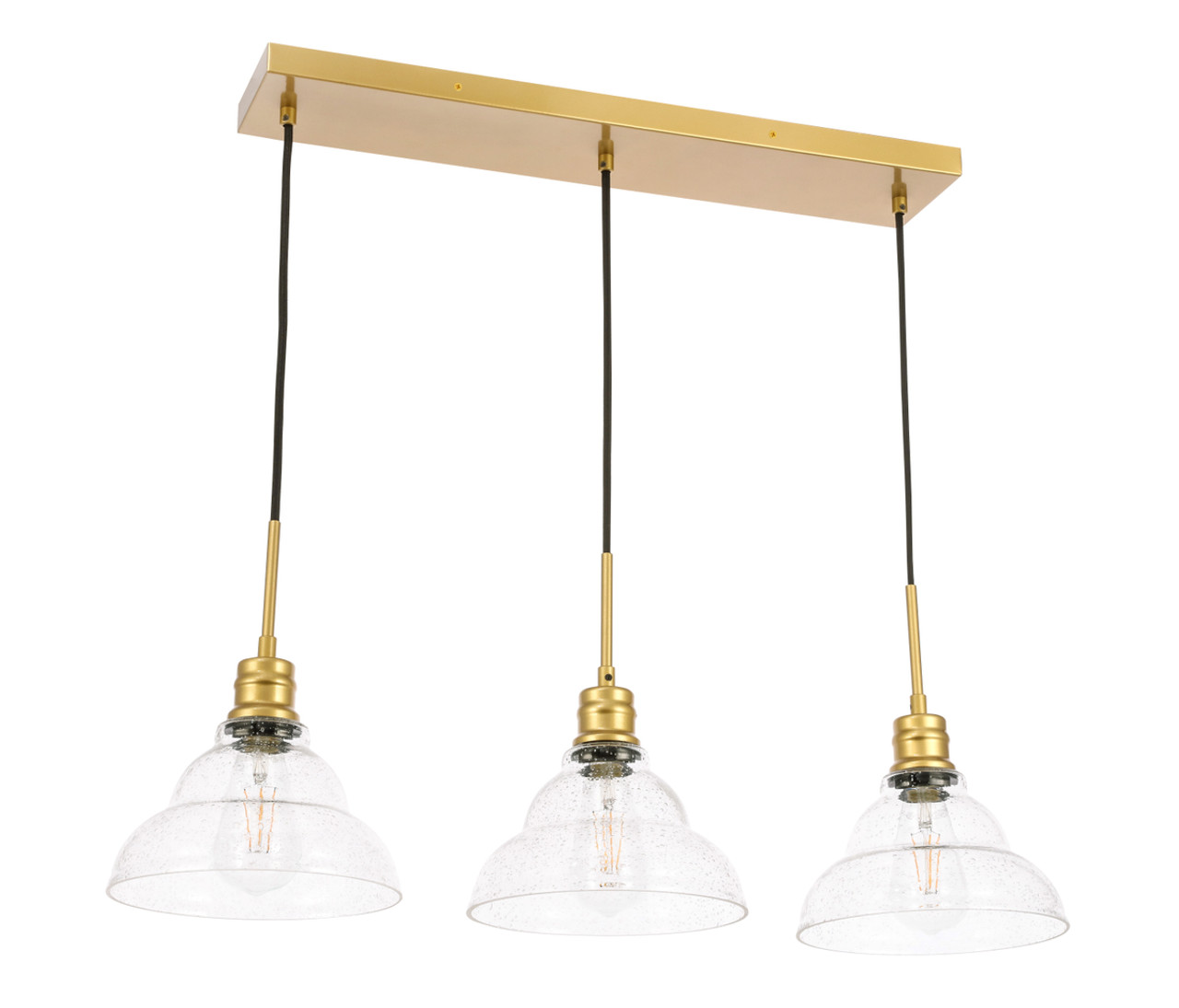 Living District LD6224BR Clive 3 light Brass and Clear seeded glass pendant