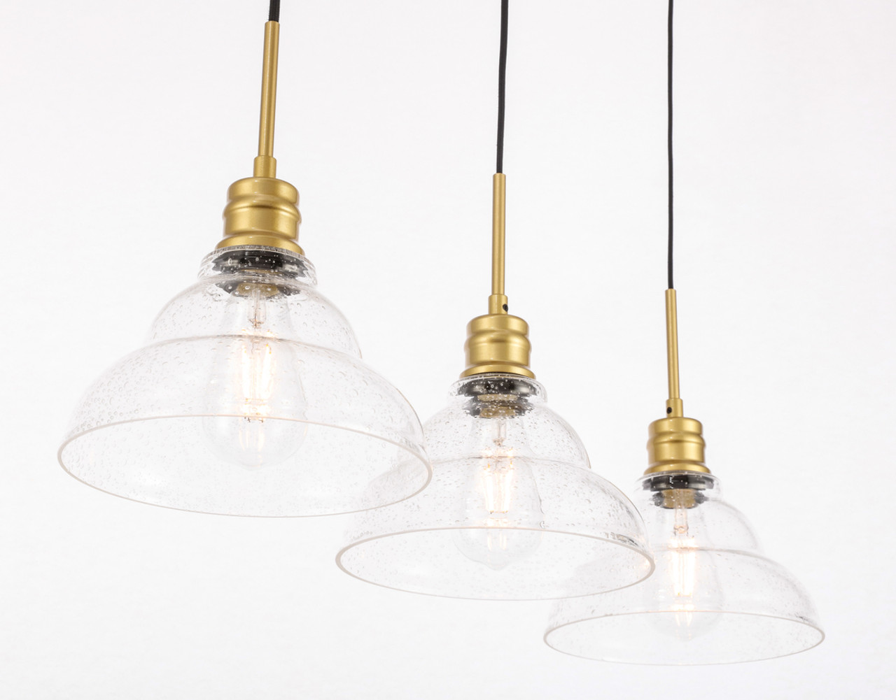 Living District LD6224BR Clive 3 light Brass and Clear seeded glass pendant