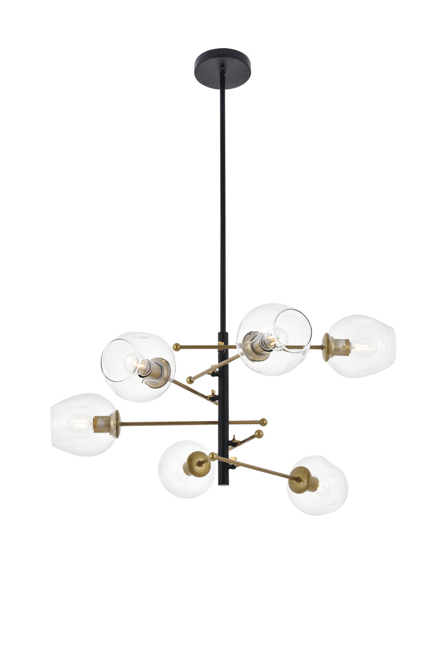 Living District LD5053D32BRB Paragon 6 light Matte Black and Brass Pendant