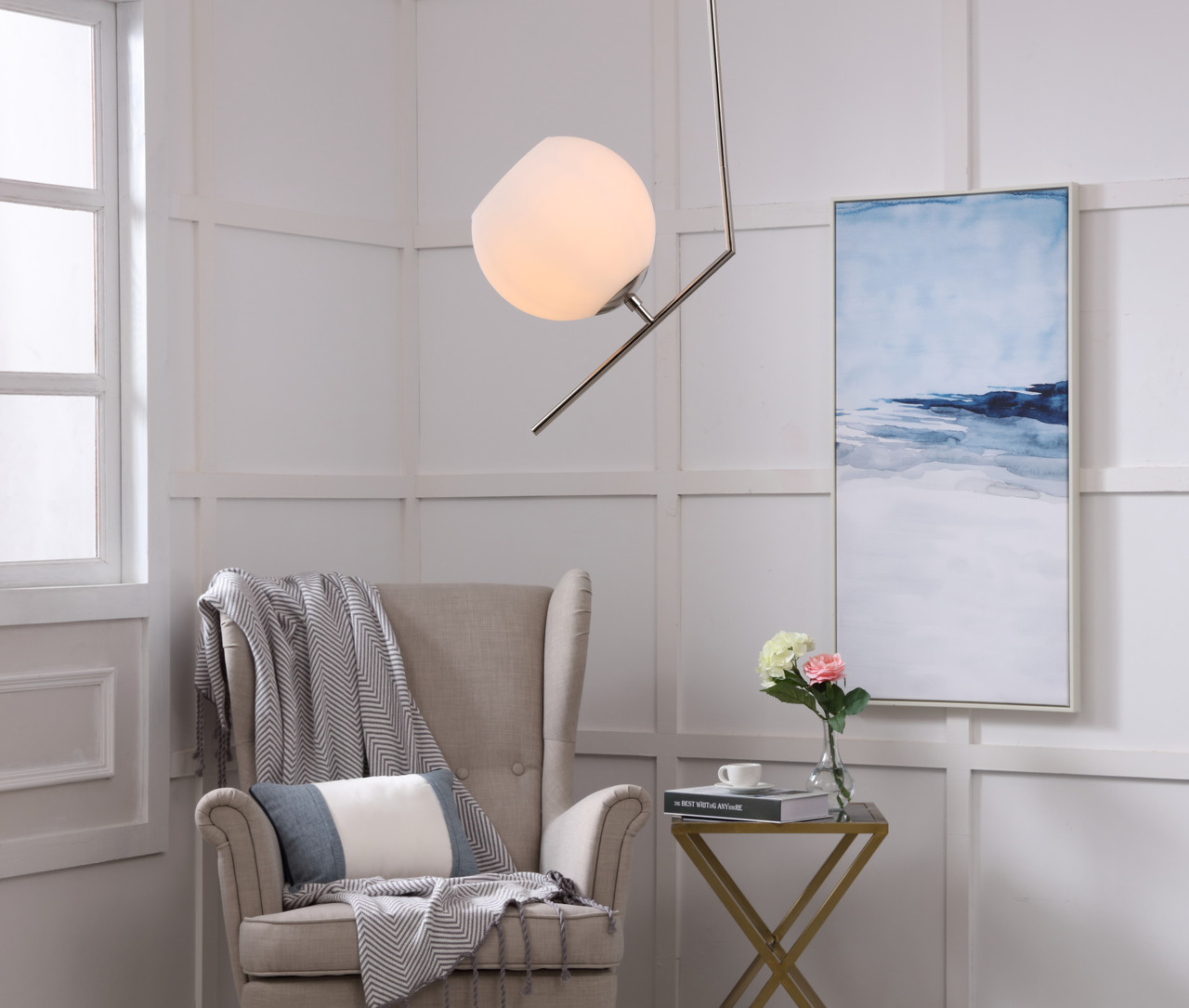 Living District LD8045D10C Ryland 1 light Chrome and Frosted White glass pendant
