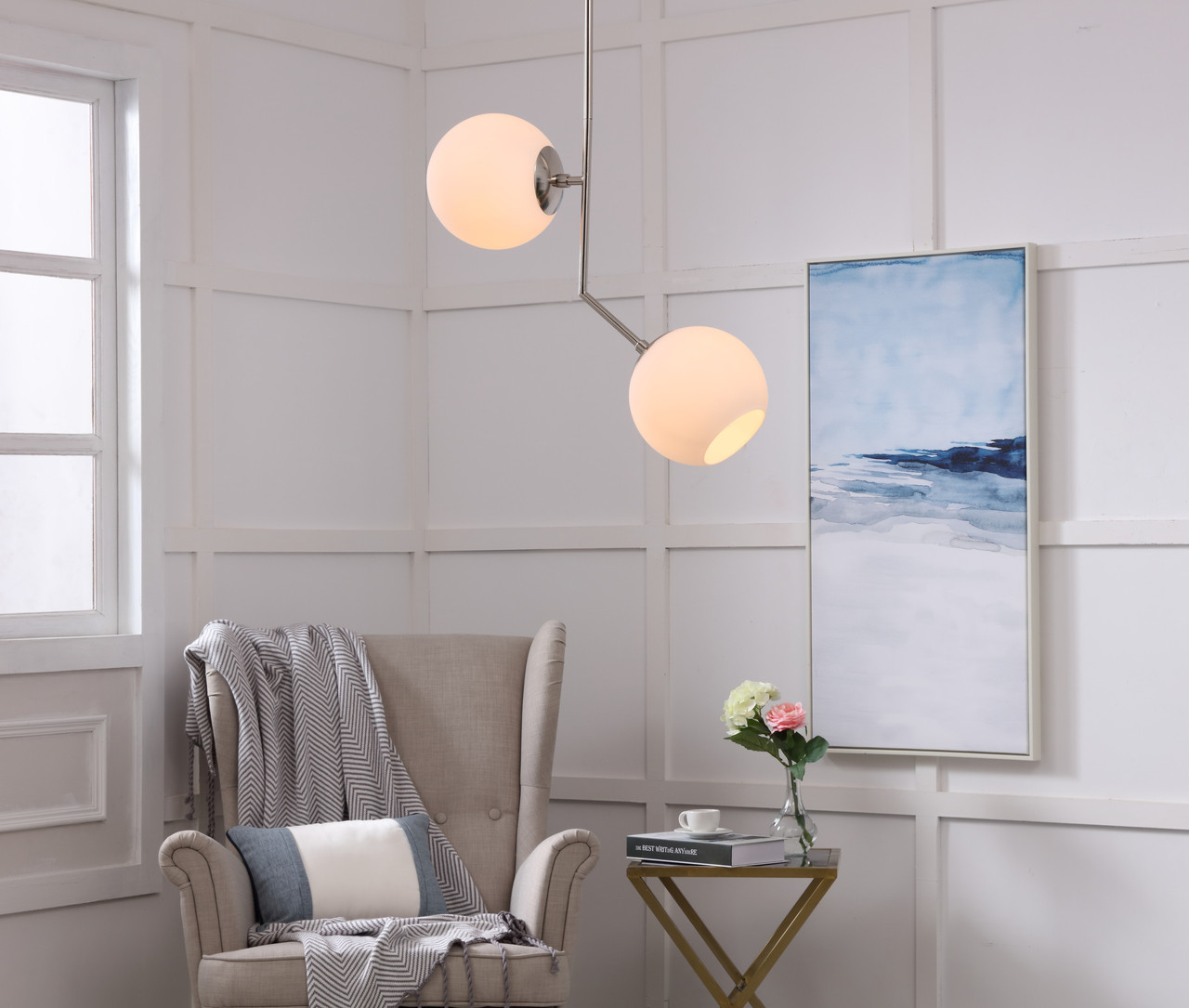 Living District LD8051D8C Ryland 2 light Chrome and Frosted White glass pendant