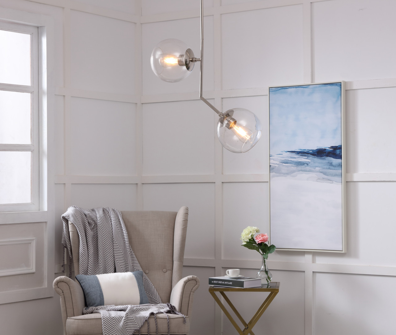 Living District LD8039D8C Ryland 2 light Chrome and Clear glass pendant
