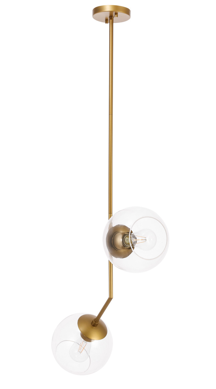 Living District LD8040D8BR Ryland 2 light Brass and Clear glass pendant