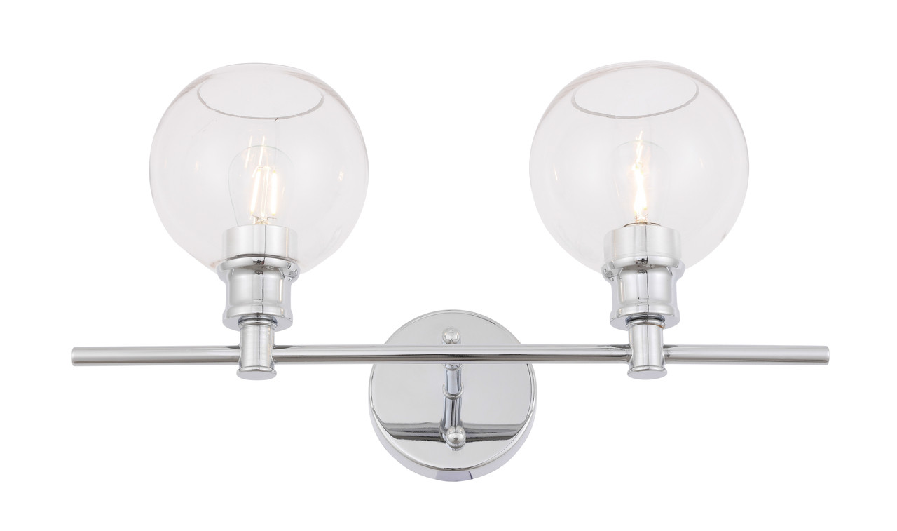 Living District LD2314C Collier 2 light Chrome and Clear glass Wall sconce