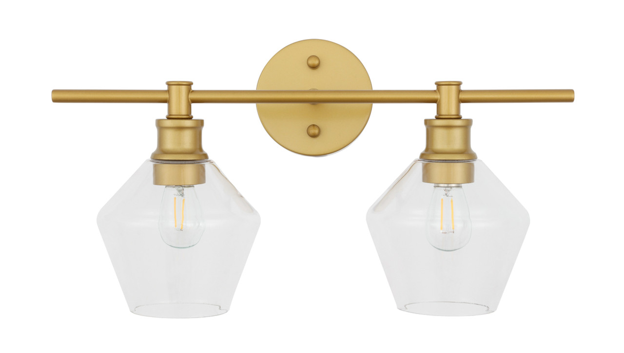 Living District LD2312BR Gene 2 light Brass and Clear glass Wall sconce