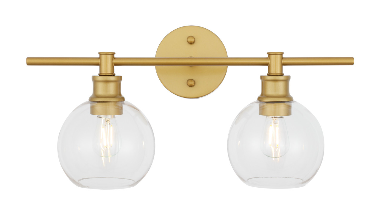 Living District LD2314BR Collier 2 light Brass and Clear glass Wall sconce