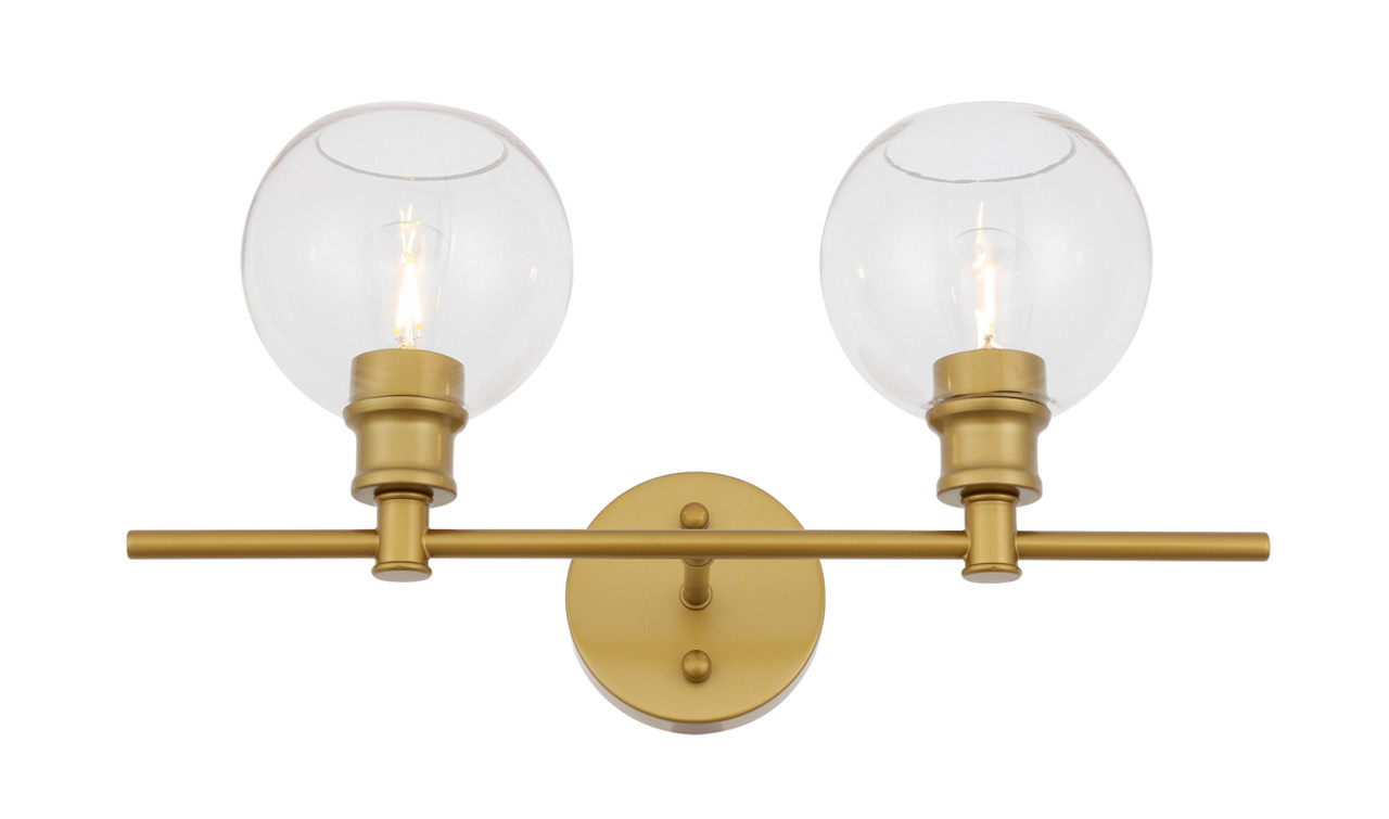 Living District LD2314BR Collier 2 light Brass and Clear glass Wall sconce