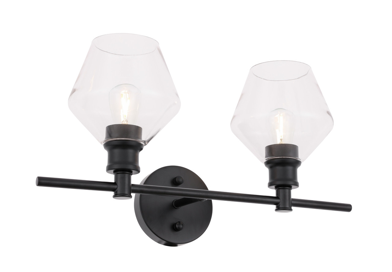 Living District LD2312BK Gene 2 light Black and Clear glass Wall sconce