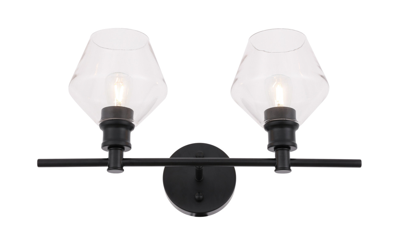 Living District LD2312BK Gene 2 light Black and Clear glass Wall sconce