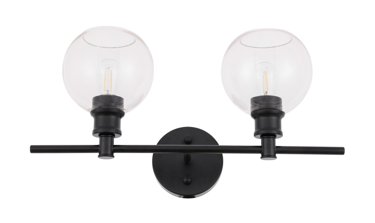 Living District LD2314BK Collier 2 light Black and Clear glass Wall sconce