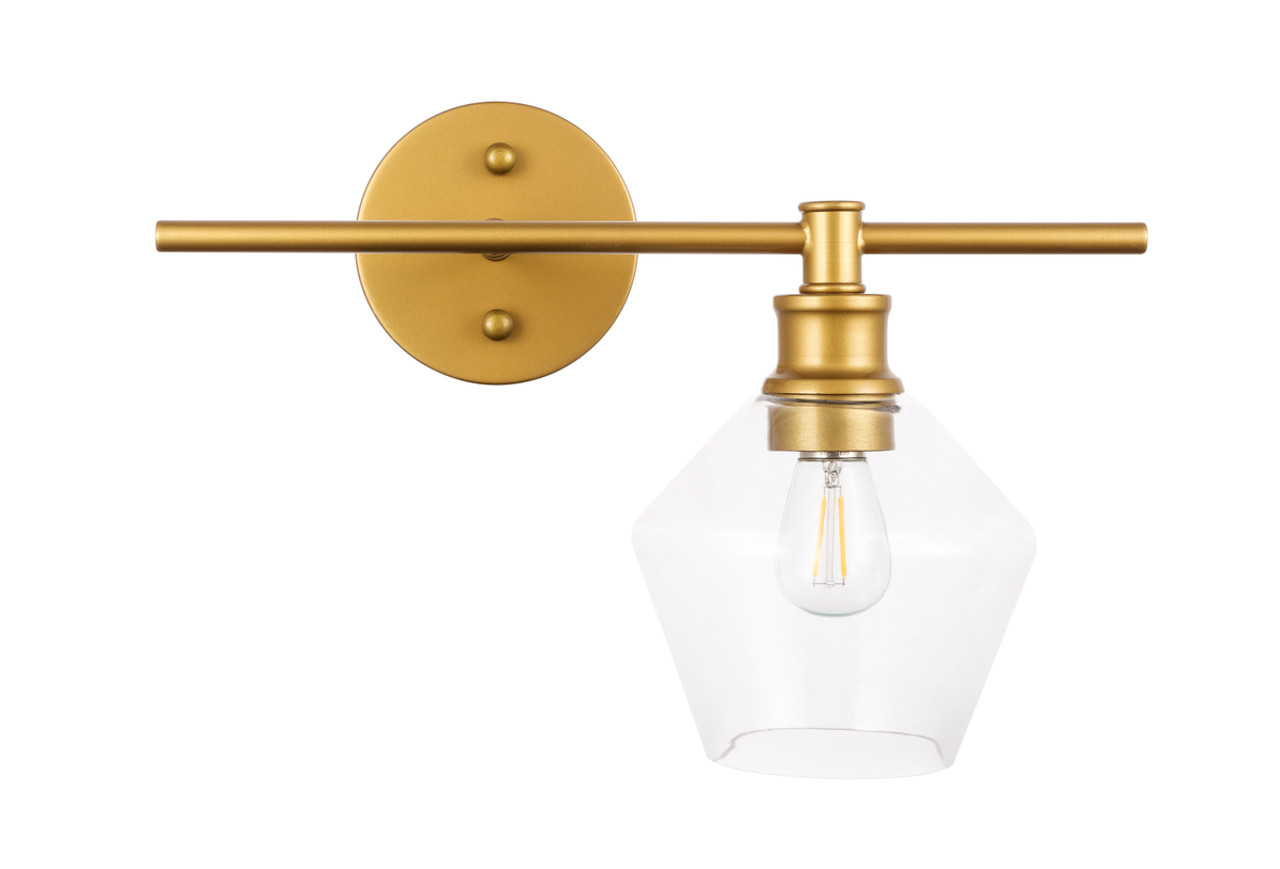 Living District LD2300BR Gene 1 light Brass and Clear glass right Wall sconce