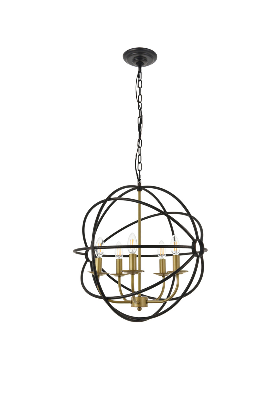 Living District LD4006D20BRD Octavia 5 light Brass and Dark Brown Pendant